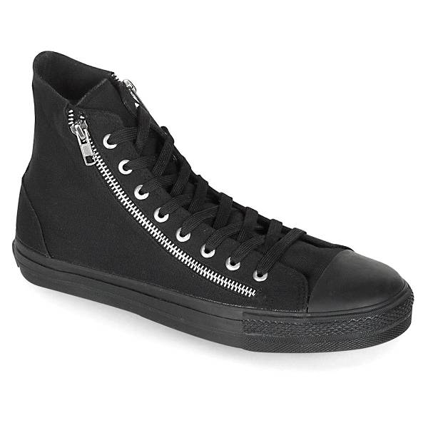 Demonia Deviant-106 Black Canvas Schuhe Damen D736-158 Gothic Hohe Sneakers Schwarz Deutschland SALE